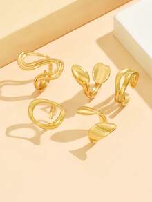 5pcs Geometric Thick Line Open Ring Set, Stainless Steel Minimalist Plain Rings, Waterproof & Fade-Resistant Daily Wear Jewelry For Women - Geometry - View 4