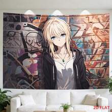 1件大/小号动漫少女挂毯 - 金发绿项链涂鸦海报，横向漫画装饰，适用于客厅、冥想空间、办公室 - 非夜光印刷 - 彩色 - 查看 3