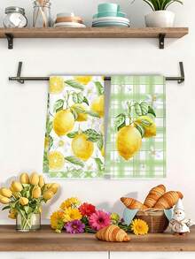 2pcs Lemon Themed Kitchen Towels, Size 40*48cm, Spring/Summer Themed, Soft Absorbent Microfiber Hand Towels, Rustic Style Kitchen Accessories, Dining Table Decor, Bathroom, Gift, Tea Party Supplies - Mustard Yellow - View 7