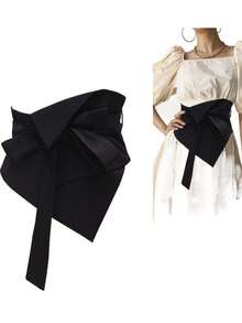 1件优雅时尚百搭翻领系带腰带，适合搭配连衣裙、衬衫、外套 - 黑色 - 查看 1