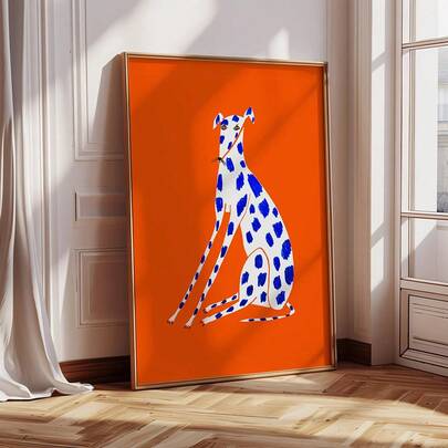 1pc Orange Blue Greyhound Wall Art Canvas Paintings Retro Spotted Dog Canvas Print Minimalist Whippet Wall Decor For Living Room Bedroom Office Modern Aesthetic Animal Art Poster, Pet Lover Gift Unframed