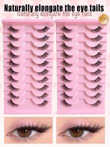 Bộ 20 chiếc mi giả 3D mềm mại, ngắn, màu mắt mèo, có dải trong suốt, chất liệu lông chồn, tạo vẻ ngoài trang điểm tự nhiên. - màu đen - Xem 1