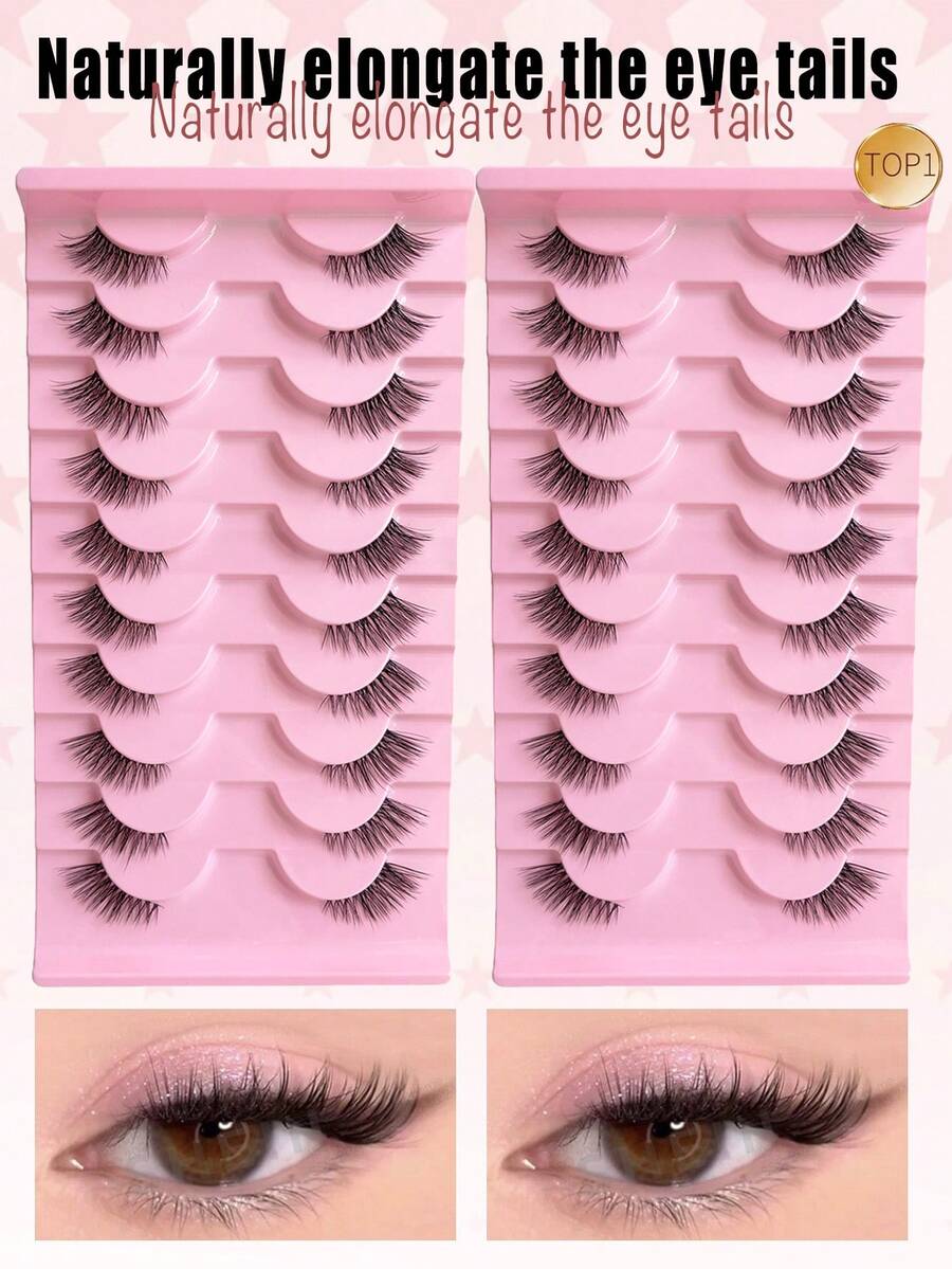 Bộ 20 chiếc mi giả 3D mềm mại, ngắn, màu mắt mèo, có dải trong suốt, chất liệu lông chồn, tạo vẻ ngoài trang điểm tự nhiên. - màu đen - Xem 1