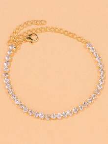 1pc Minimalist Shiny Gold Rhinestone Anklet, Versatile Daily Wear Jewelry For Women - Gold - View 5