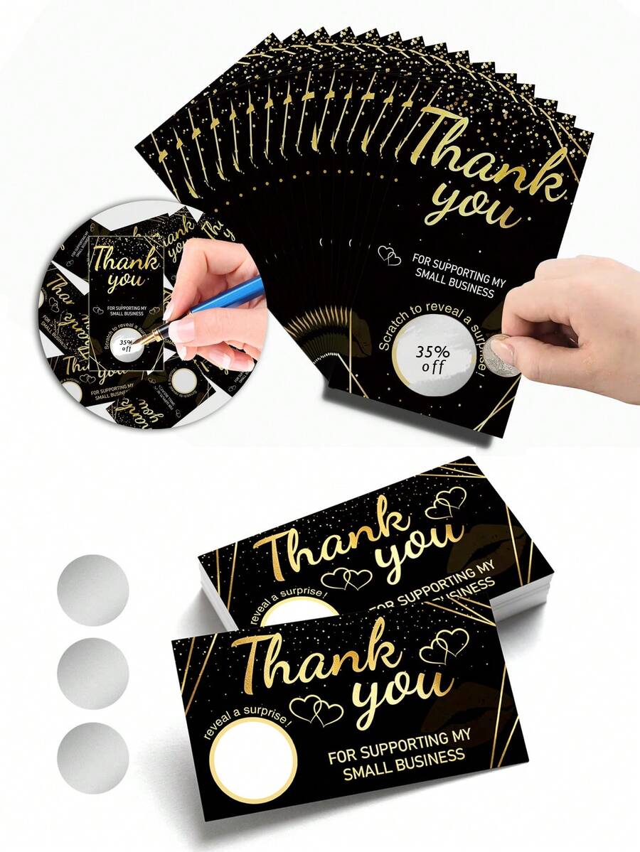 50Pcs Black Gold Scratch Off Stickers 2 Designs Surprise Gift Cards For Christmas Party Game Prizes Teacher Rewards Family Gatherings - Scratch Card - View 1