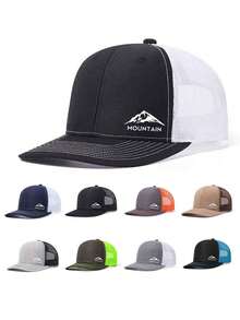 Boné de beisebol com estampa de montanha e letras, modelo trucker, em tela, poliéster, versátil para uso diário, ideal para presentear familiares, amigos, namorado(a), no Natal, Dia das Mães, Dia dos Pais, Dia dos Professores e aniversários. - Multicolorido - Ver 12
