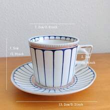 180毫升镀金线条几何陶瓷杯碟套装，法式优雅高端咖啡杯碟套装，欧式下午茶甜点杯碟套装，适用于餐厅、客厅、咖啡馆 - 白色 - 查看 3