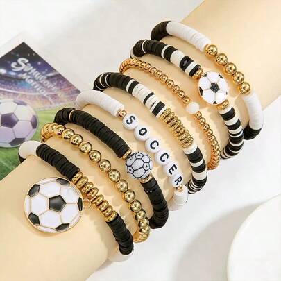 Bộ 8 vòng tay bóng đá, vòng tay kỷ niệm World Cup, trang sức thể thao nhiều lớp, đồ trang trí thủ công tự làm, quà tặng ngày Valentine.