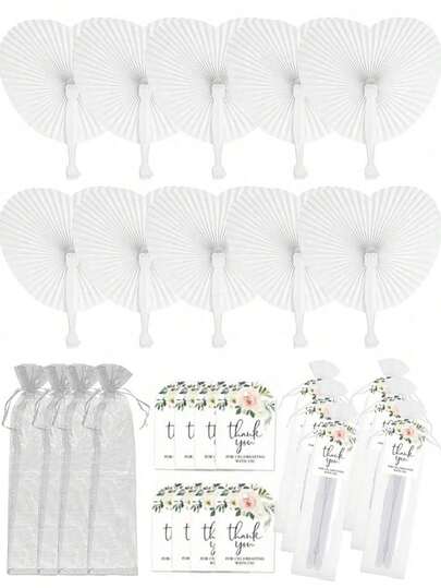 Bộ quạt xếp hình trái tim trang nhã gồm 3/15/18 chiếc, kèm thiệp cảm ơn và túi vải organza, thích hợp làm quà tặng cho phù dâu, đạo cụ múa cô dâu, trang trí đám cưới, đồ dùng tiệc tùng, đạo cụ chụp ảnh tiệc độc thân, quà tặng đám cưới hoàn hảo.