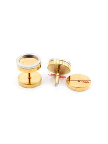 2件装朋克风不锈钢焊接圆环男女通用哑铃杠铃圆形耳钉耳骨耳廓穿孔饰品 - Stud Earring - 查看 7