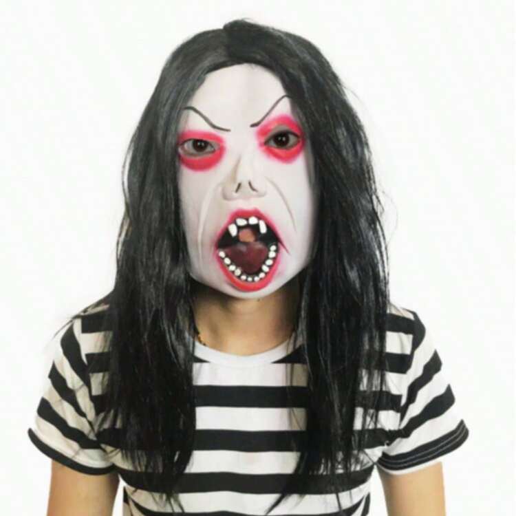 Mặt nạ ma quỷ tóc đen dài đáng sợ, phụ kiện đội đầu hóa trang Halloween hình quỷ trắng rùng rợn, đạo cụ chơi khăm. - Nhiều màu - Xem 6