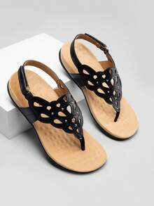 Athlefit Women's Orthopedic Sandals Summer Adjustable Orthotic Thong Sandals With Arch Support - màu đen - Xem 2