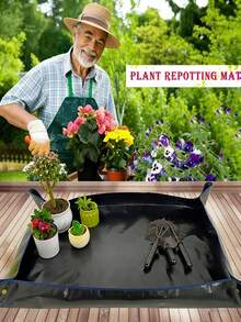 1pc Large Foldable Gardening Mat Black Plant Transplanting Pad, Foldable Portable Thickened Waterproof Gardening Mat, Indoor Succulent Plant Potting Transplanting Tray, Bonsai Tools, Gardening Accessories, Gardening Tools - Multicolor - View 1
