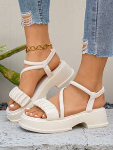 Sandal đế xuồng hở mũi thoải mái, kiểu dáng mới dành cho nữ mùa hè. - Màu be - Xem 4