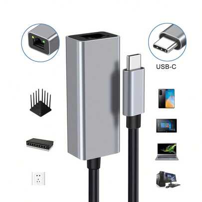 2500Mbps LAN Adapter, 2.5Gbps Ethernet Gigabit Network Card Adapter Driver, Aluminum Alloy Type-C To RJ45 Adapter, 2.4G WiFi Mini Encrypted Receiver, Compatible With PC/Laptop Win7/10/11, Plug And Play No Driver Required