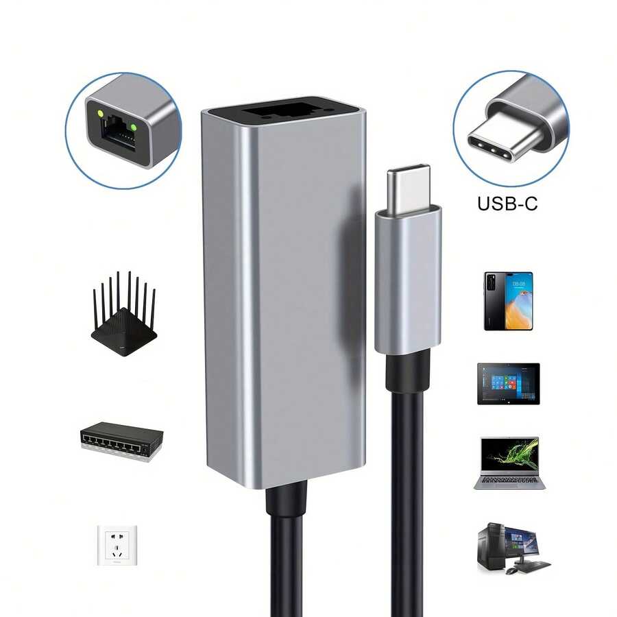 Adaptador LAN de 2500Mbps, Tarjeta de red Ethernet Gigabit de 2.5Gbps, Adaptador de aleación de aluminio de Tipo-C a RJ45, Receptor mini inalámbrico de 2.4G encriptado, compatible con PC/portátil Win7/10/11, plug and play sin necesidad de controlador