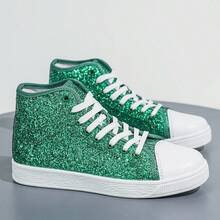 大码女式高帮运动鞋，彩色亮片休闲鞋 - 綠色 - 查看 2