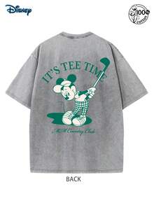 Disney Mickey Golf T-Shirt, Mickey Golf Pattern T-Shirt, Disney Summer Men's Casual Shirt, Double-Sided Printed Retro Washed T-Shirt (230G Pure Cotton T-Shirt), Y2K Men's Clothing, Street Style, Retro T-Shirt, Neutral Pattern T-Shirt, Suitable For Gatherings, Daily Wear, And Vacations - Xám - Xem 2