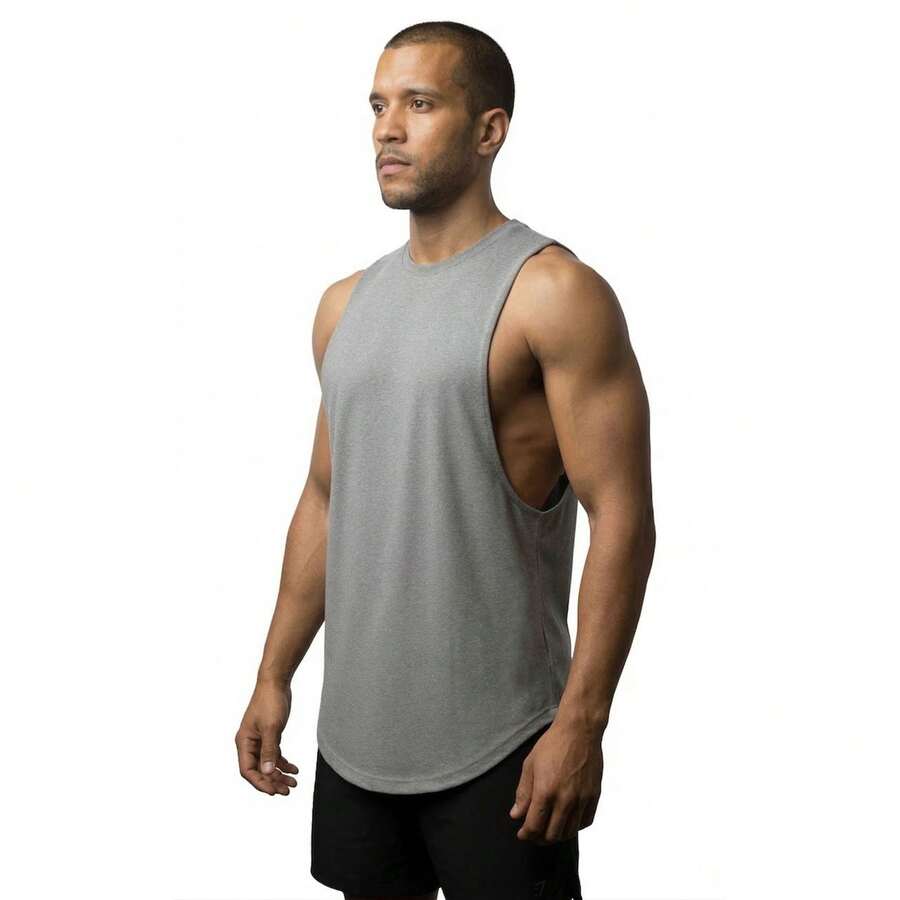 Abruptto Men's Oversized Longline Tank Top Workout Gym Bodybuilding Casual - Gris - Ver 1