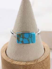 Fashionable Bohemian Style Synthetic Oval Turquoise Ring - The Perfect Jewelry Accessory For Holiday Gatherings And An Ideal Gift For The Special Lady In Your Life - Blue - View 7