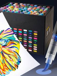 Bộ 12/24/36/48/60/80/120 bút dạ acrylic bơm trực tiếp, đầu mềm không lem mực, màu sắc rực rỡ, thích hợp vẽ graffiti và tô màu, mực khô nhanh, dung lượng lớn, lý tưởng cho học sinh, vẽ tranh, viết nhật ký và ghi chú. - Nhiều màu - Xem 9