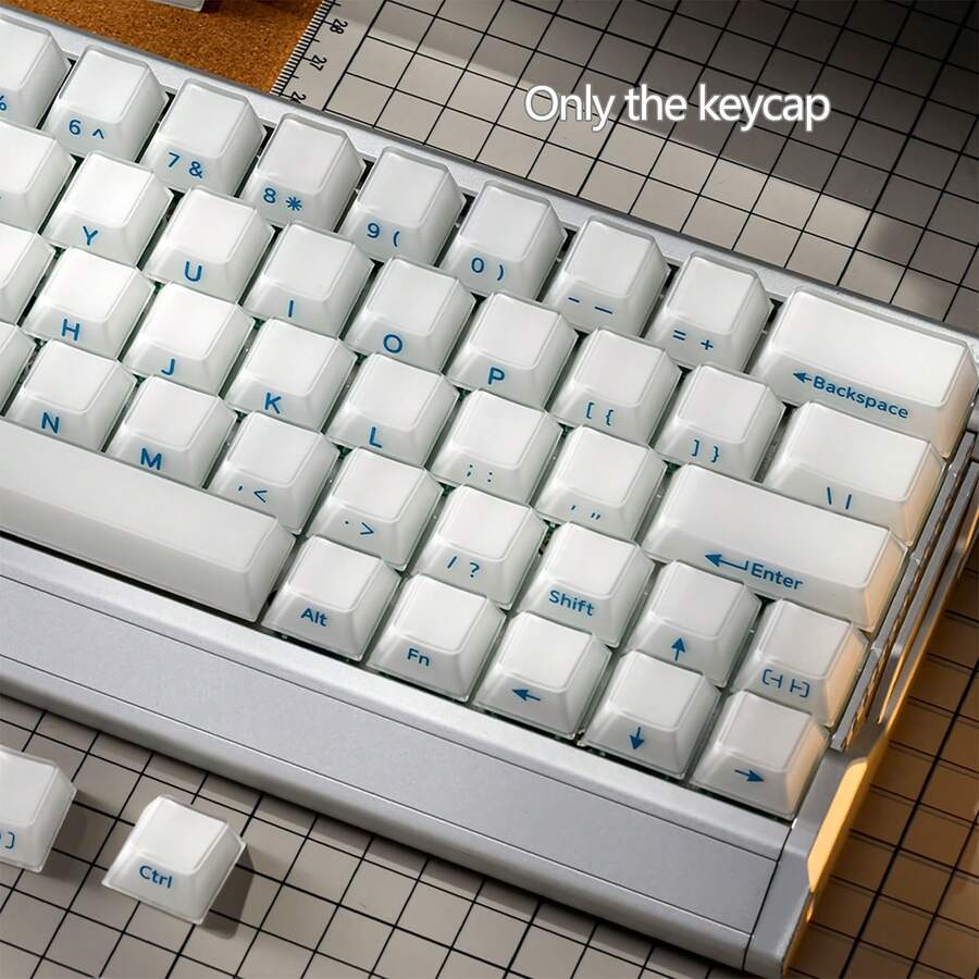 Teclas de cristal transparente con escarcha, perfil Cherry, caracteres grabados lateralmente, barra espaciadora de 6.25U, compatible con teclados mecánicos con interruptores MX, solo teclas, sin teclado incluido