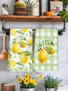 2pcs Lemon Themed Kitchen Towels, Size 40*48cm, Spring/Summer Themed, Soft Absorbent Microfiber Hand Towels, Rustic Style Kitchen Accessories, Dining Table Decor, Bathroom, Gift, Tea Party Supplies - Mustard Yellow - View 8