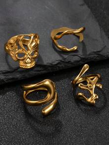 4pcs 18K Gold Plated Rings, Fashionable Y2K Vintage Minimalist Stainless Steel Adjustable Rings For Men, Daily Wear, Gift For Friends, Boyfriend, Essential Accessory - Gold - View 15