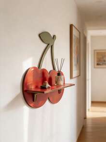 1pc Cherry-Shaped Wall Mounted Floating Shelf, Cute Red Cherry Decor With Green Stem, Suitable For Bedroom, Kids Room, Bathroom, Kitchen Wall Storage Rack To Display Cosmetics, Jewelry, Small Items, Pink/Red Fruit Themed Home Decor, Bohemian And Elegant Style Wall Organizer Rack For Living Room, Bedroom, Kitchen, Office - 彩色 - 查看 9