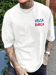 Vintage Herren Barcelona Fan Doppelseitiger Print T-Shirt, Kurzarm Top - 白色 - 查看 3