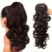 Fluffy Curly Ponytail Clip-On Hair Extensions,Black Brown Elastic Curly Hair Accessories For Women Summer Outfits - Multicolor - View 4