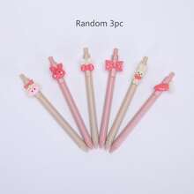 Bộ 12/4/3/1 bút bi mực gel đen 0.5mm bằng nhựa, thân bút bấm màu hồng kem dễ thương dành cho bé gái, 6 kiểu được giao ngẫu nhiên, vật dụng thiết yếu/bán chạy nhất cho mùa tựu trường của học sinh. - Cô gái thỏ ấn cây bút - Xem 14