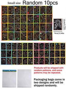 DIY Scratch Art Toy Set, Magic Painting Paper With Scratch Pen & Wooden Pencil, Creative Coloring Craft Kit, Fun Art Gift For Children - Color - View 8