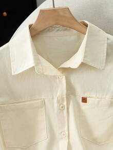 Women's Solid Color Front Button Pocket Casual Shirt Spring - Apricot - View 6