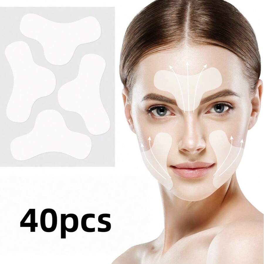 40pcs Semi-Transparent Face Stickers For Internet Celebrities, Frown Line Stickers, Face-Lifting Stickers, Forehead Stickers, And Small V-Shaped Face-Lifting Stickers. - Multicolor - View 1
