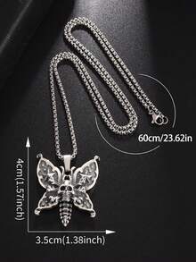 1pc Vintage Gothic Pentagram Skull Butterfly Pendant Necklace, Punk Motorcycle Riding Jewelry Gift For Men & Women - Fashion - View 2