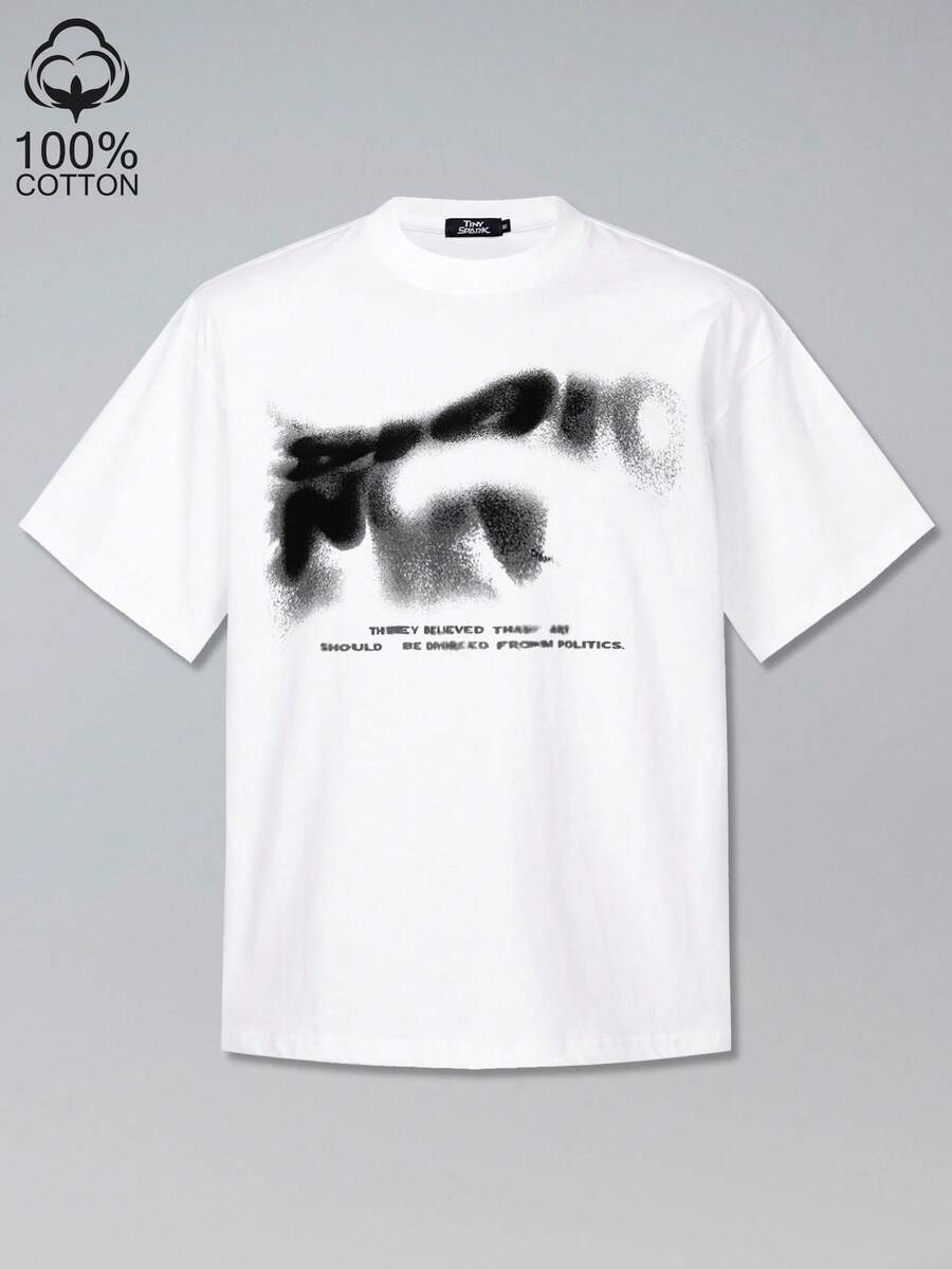 Men's Street Style White T-Shirt With Blurred Letter Graphic - White - View 1