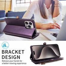 1 buah Dompet Kulit Multifungsi dengan Slot Kartu, Tali Selempang, Kompatibel dengan Apple 17 Pro Max / Series, Casing Pelindung Ponsel Flip Cover Modis untuk Belanja, Bepergian - Purple - View 6