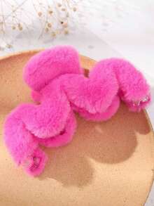 1 pièce Pince à cheveux en peluche de couleur unie pour l'automne/l'hiver, accessoires de plage pour tenues d'été, pince à cheveux de plage - Rose vif - Voir 4