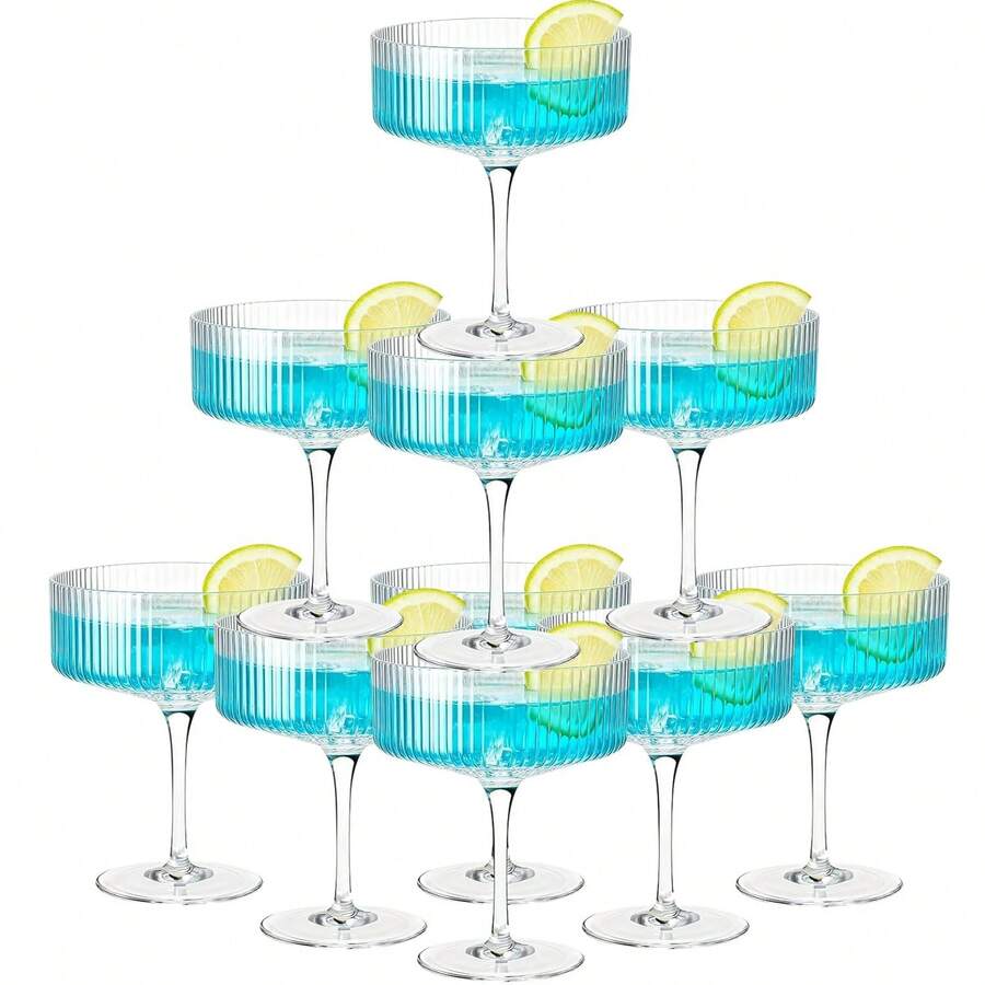 10 Oz (Approx. 283.5g) Ribbed Sports Car Shaped Martini And Cocktail Glass Set, Suitable For Wine, Champagne, Parties And Home - Transparent - View 1