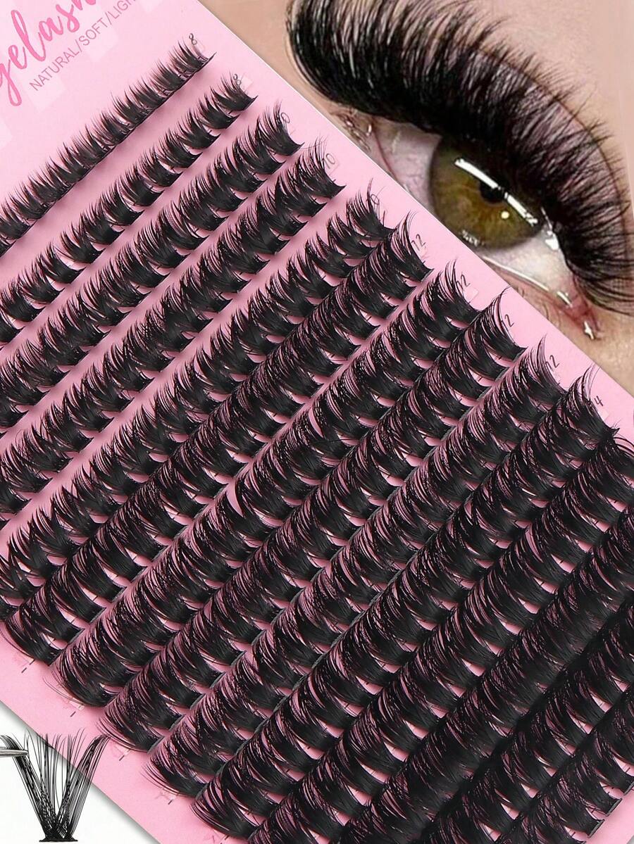 280片卷翘度8-16毫米的簇状假睫毛，长度混合，纤细单根，外观自然蓬松，睫毛梗纤细，可重复使用，DIY睫毛增长，簇状假睫毛，假睫毛簇 - D - 查看 1