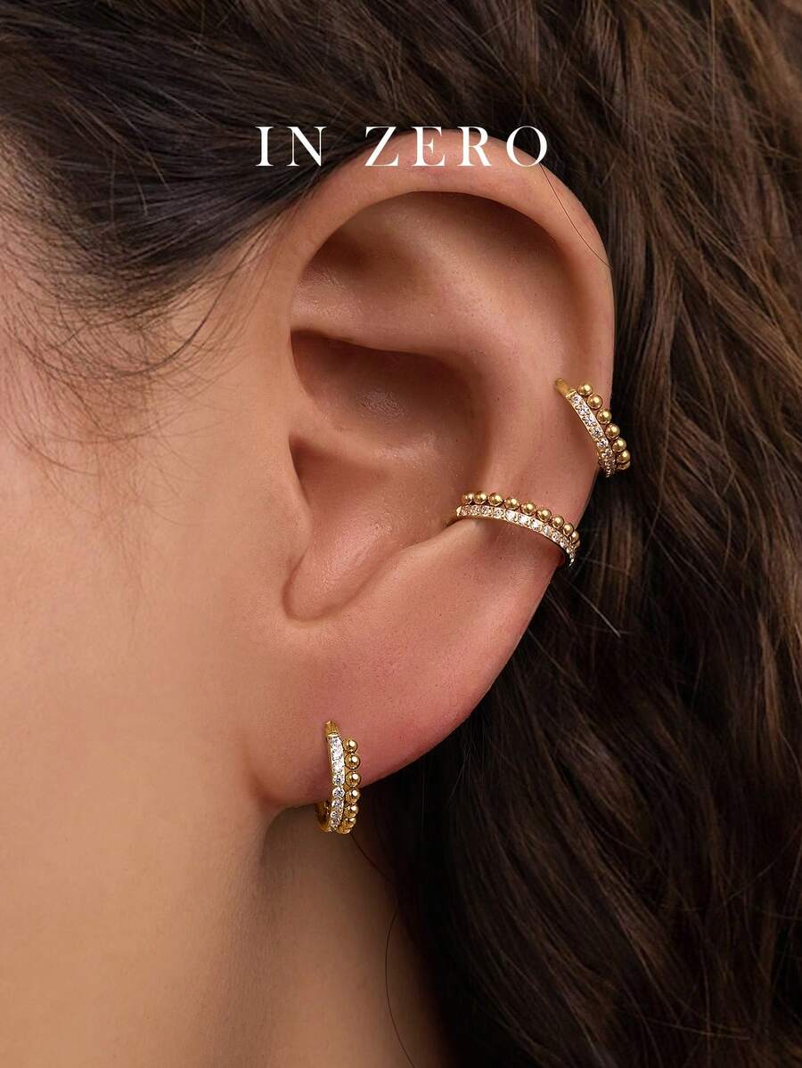 1pc 16G Stainless Steel Single Row Zirconia Inlaid Hinged Segment Ring Earring, 8mm/10mm Size Options, Suitable For Cartilage, Nose, Septum, Seamless Hoop, Small Hoop, Ear Lobe, Helix, Silver Seamless Cartilage Earring For Men And Women Daily Wear - Multicolor - View 1