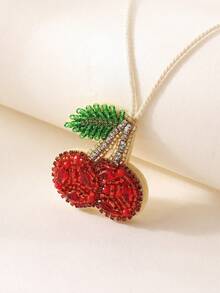 1件手工串珠绒球流苏吊坠，波西米亚风格布艺可爱樱桃吊坠，适合女士休闲、海滩、度假穿着。手工制作，形状可能略有不同。 - 彩色 - 查看 7