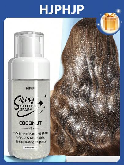 HJPHJP 100毫升闪粉喷雾，闪亮喷雾，银色闪粉，适用于头发和身体，24小时持久留香，易于清洗，派对明星必备，适合化妆派对/音乐节/婚礼妆容