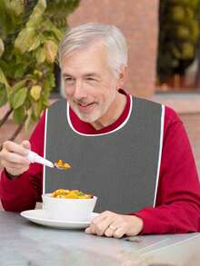 Red Dining Bib, Father's Day Mother's Day Gift, Soft Skin-Friendly Anti-Stain Anti-Leak, Round Neck Fit Not Stuffy, Easy To Clean Wear-Resistant, Adult Care Bib, Suitable For Home Care, Nursing Home, Daily Dining, Keep Clean And Decent. - New Gray Version - View 8