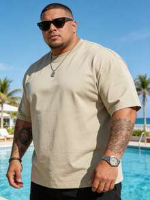 1XL-6XL 220-440lbs Men's T-Shirt, Plus Size Casual Crew Neck Short Sleeve T-Shirt, Suitable For Outdoor Sports, Versatile, Slim Fit, Refreshing And Energetic, Great Gift For Husband And Boyfriend - Khaki - View 4