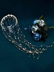 Elegant Beaded Tassel Bridal Headband, Suitable For Wedding And Party - Gold - View 7
