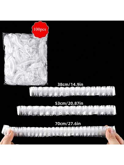 100/50pcs Disposable Large Transparent Plastic Cover Film, Dust Cover, Suitable For Storing Snacks, Fruits, Vegetables, And Bread, Brea Tray Cover, Three Sizes Available, Elastic Sealing Fresh-Keeping Bags, Kitchen Leftover Dust-Proof And Odor-Proof Bowl Covers
