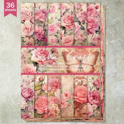 36 hojas A5 de papel para scrapbooking con fondo de diosa pájaro rosa, adecuado para diarios de balas, collages, tarjetas, scrapbooks y manualidades