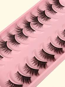 LIMEIKAI 10 cặp, 5 sợi, 12mm, kiểu nửa mắt, đan chéo, mi giả tự nhiên tối giản - Xem 6